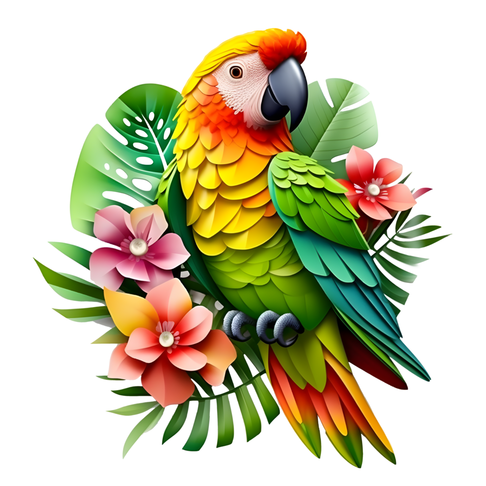 Cute Floral parrot Bird Sublimation isolated on transparent background png