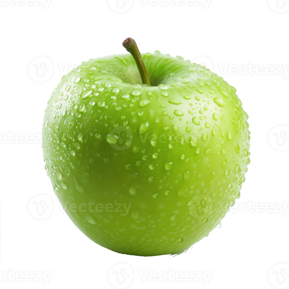 green apple with water droplets on it, on a transparent background png