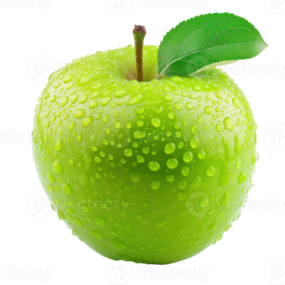 green apple with water droplets on it, on a transparent background png