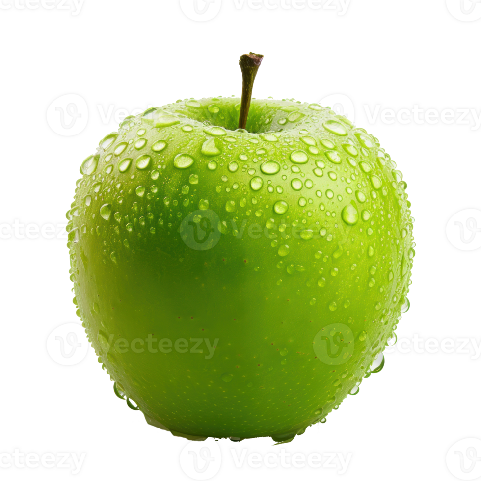 green apple with water droplets on it, on a transparent background png