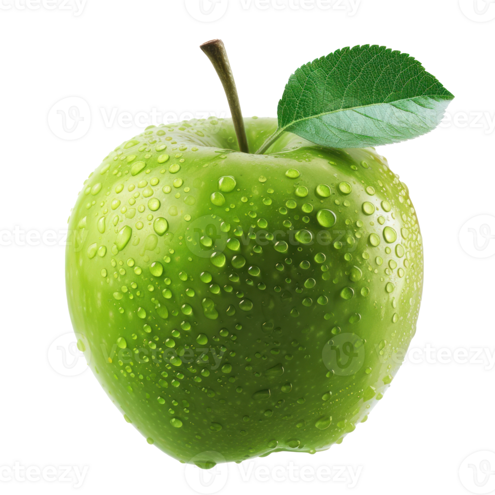 green apple with water droplets on it, on a transparent background png
