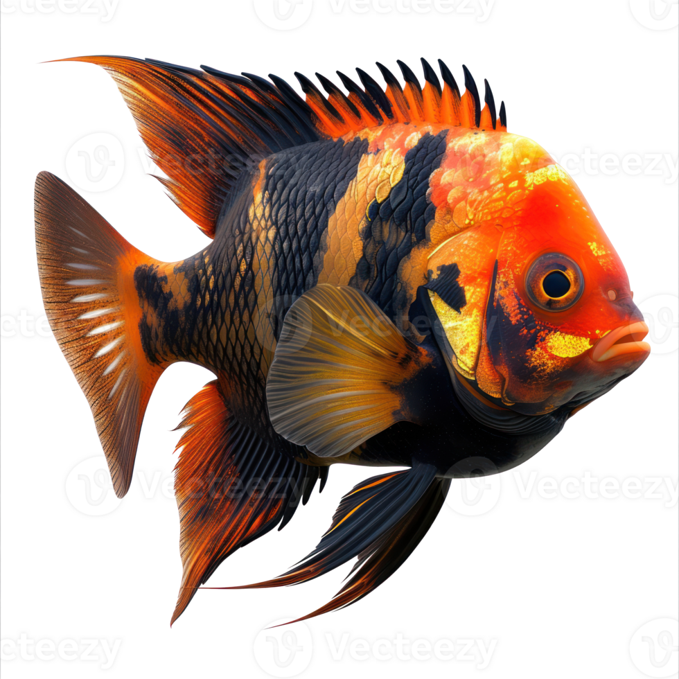 a yellow and black fish on a transparent background png