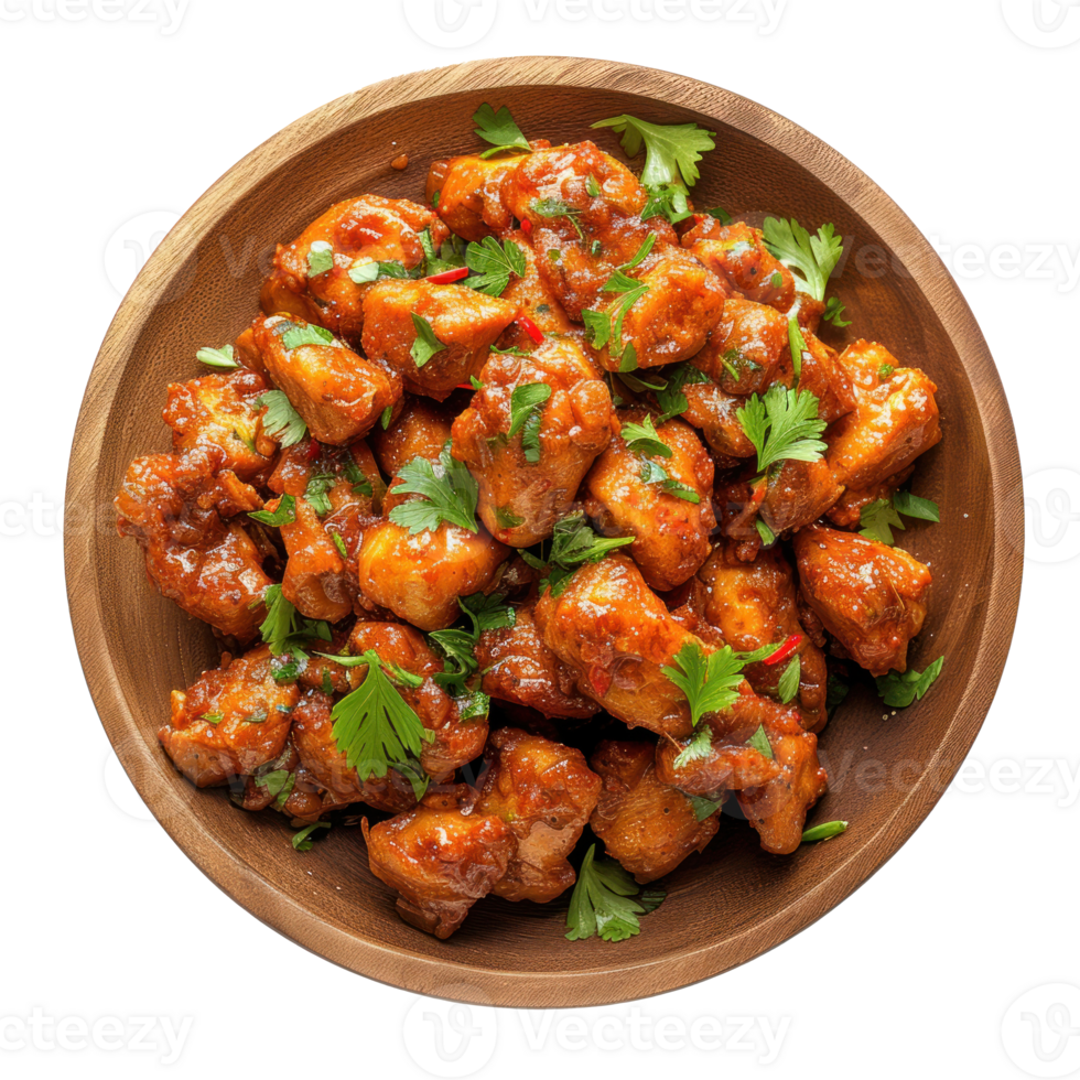 chicken wings in a bowl with parsley on a transparent background png