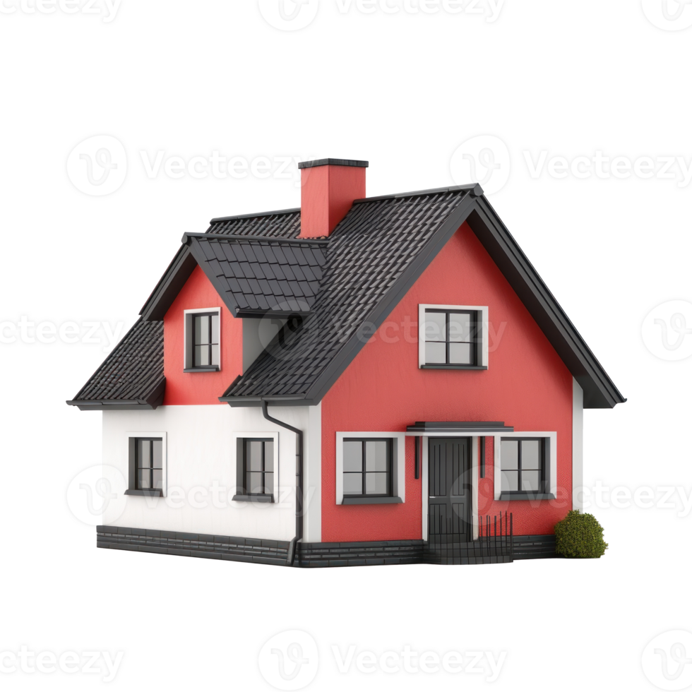 a house with a red roof and black trim png