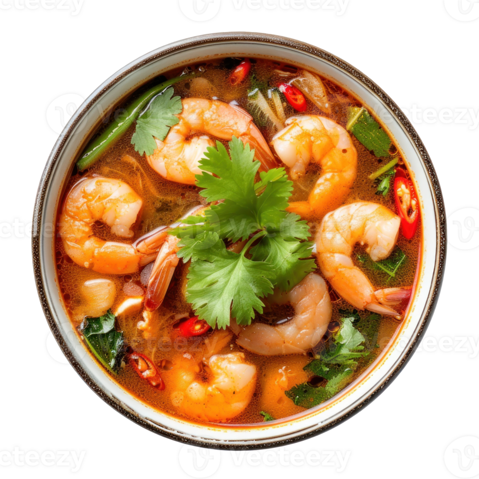 shrimp and vegetable soup in a bowl on a transparent background png