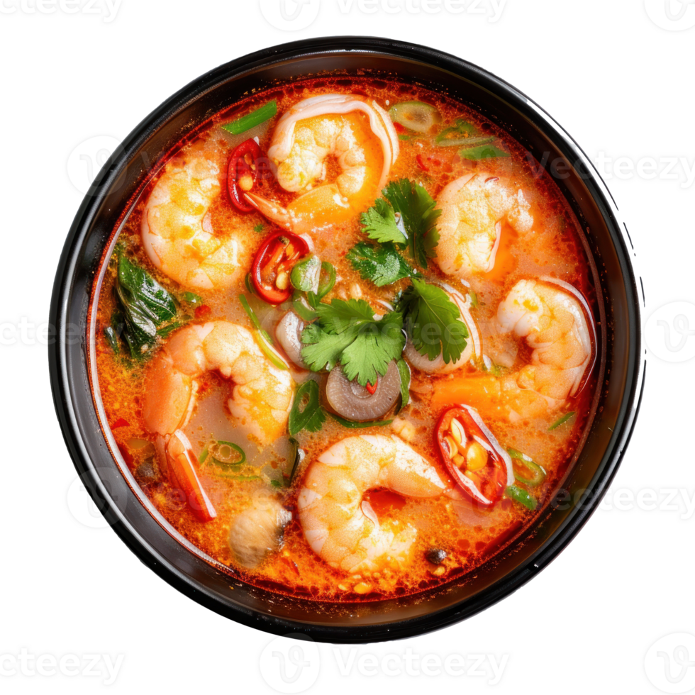 thai curry soup with shrimp and vegetables on a transparent background png