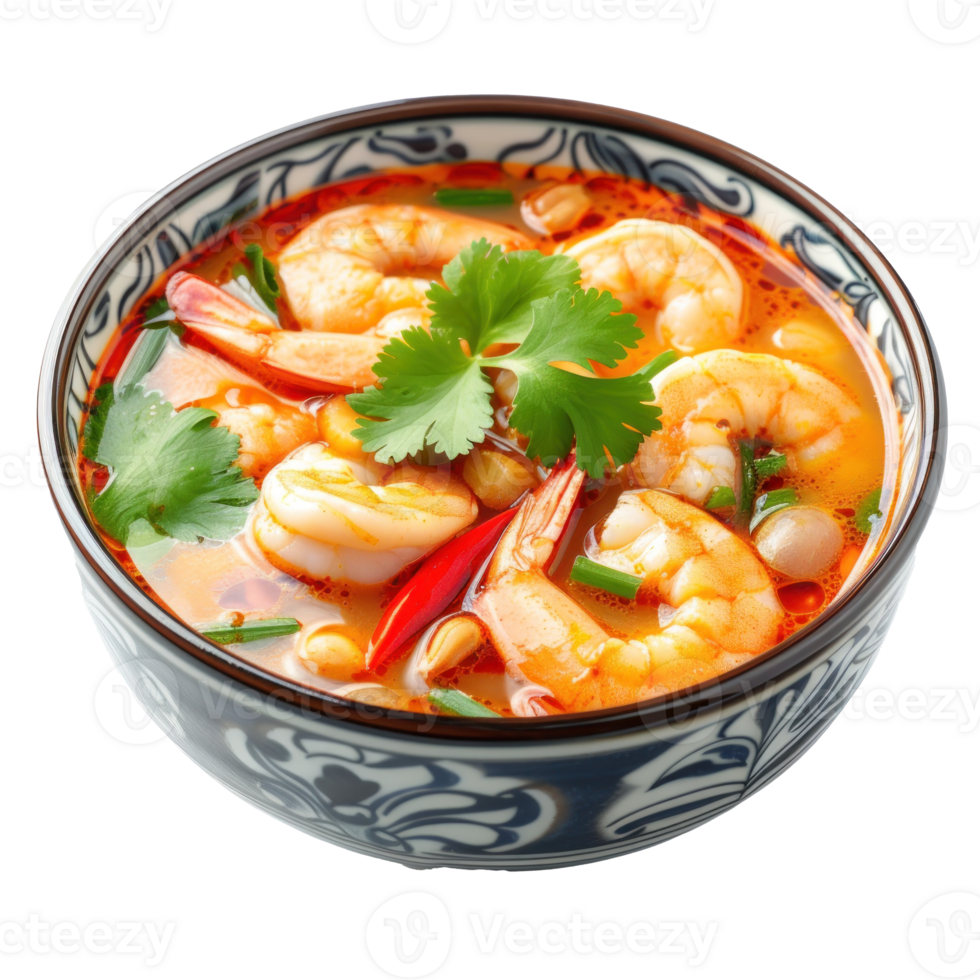 thai curry shrimp soup in a bowl with a transparent background png