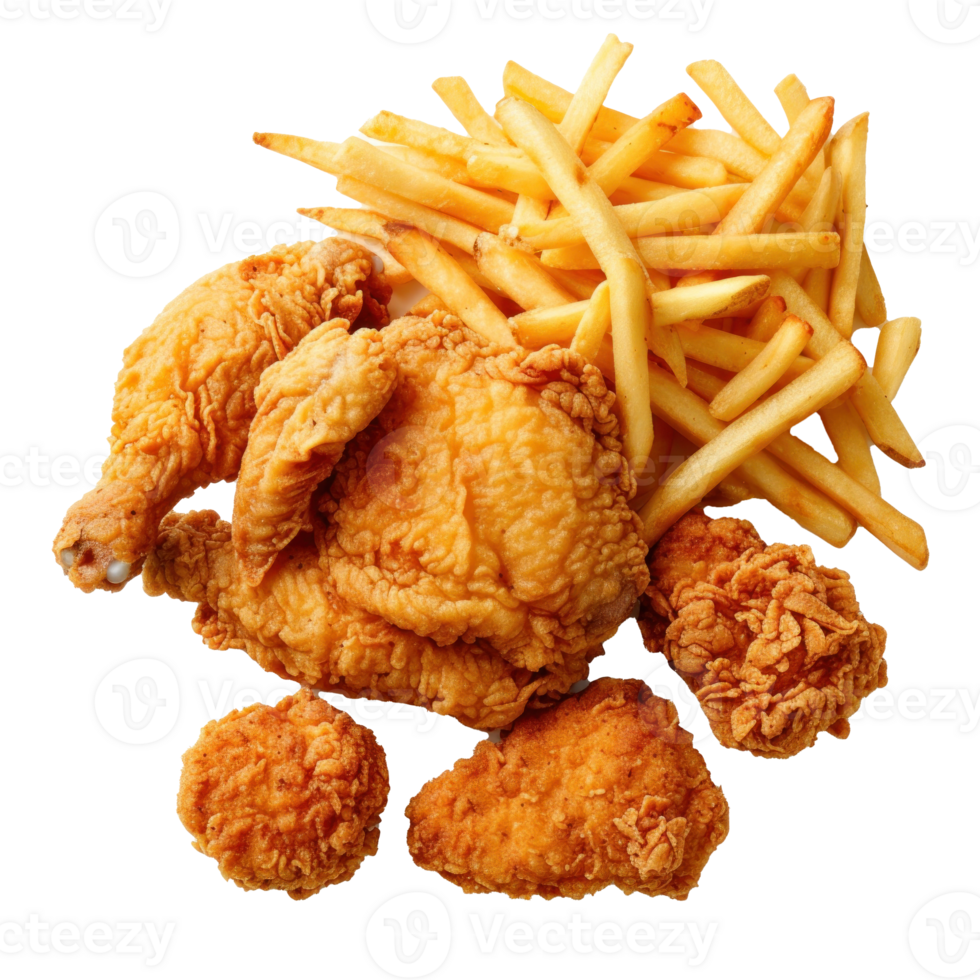 chicken and fries on a transparent background png