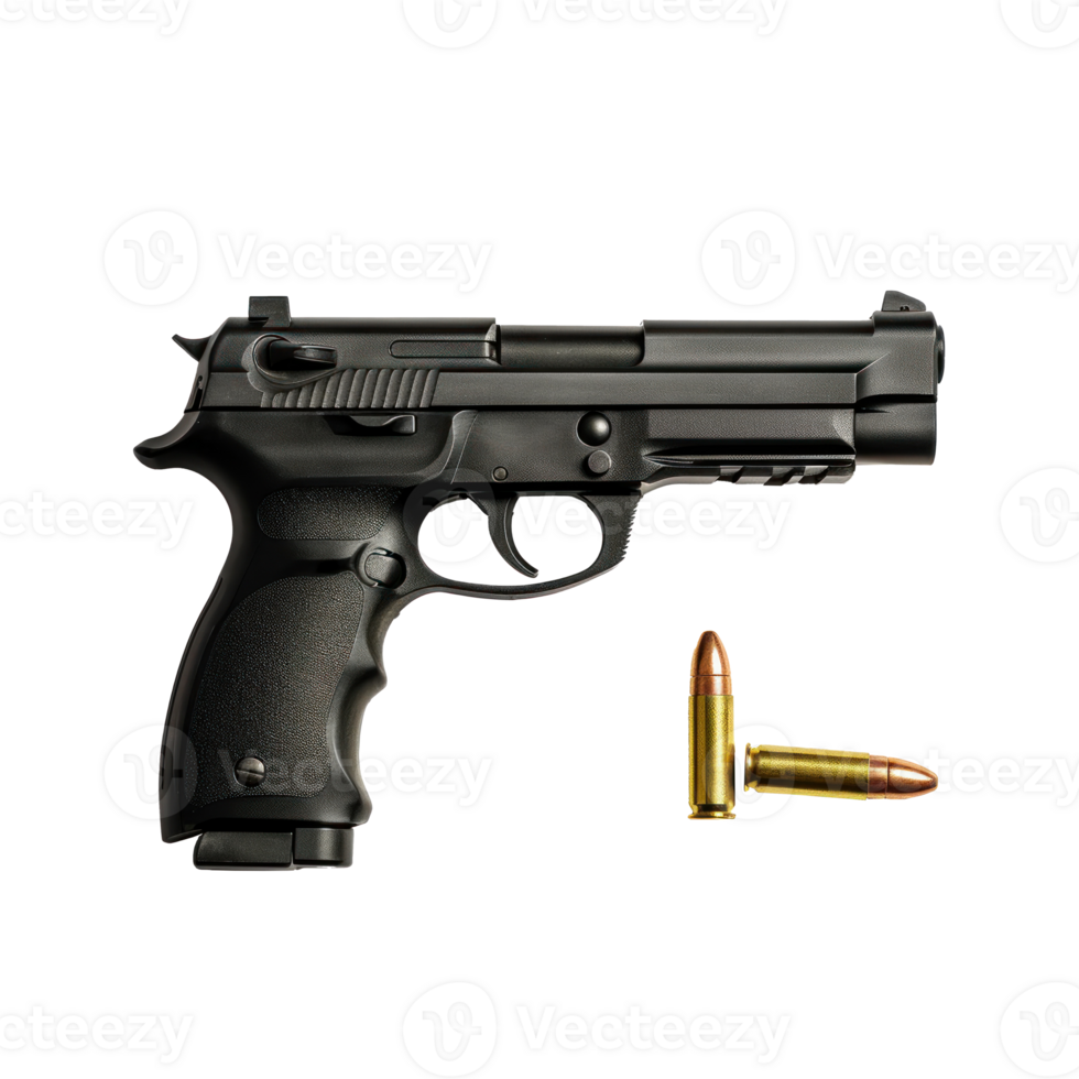 a handgun and bullet on a transparent background png