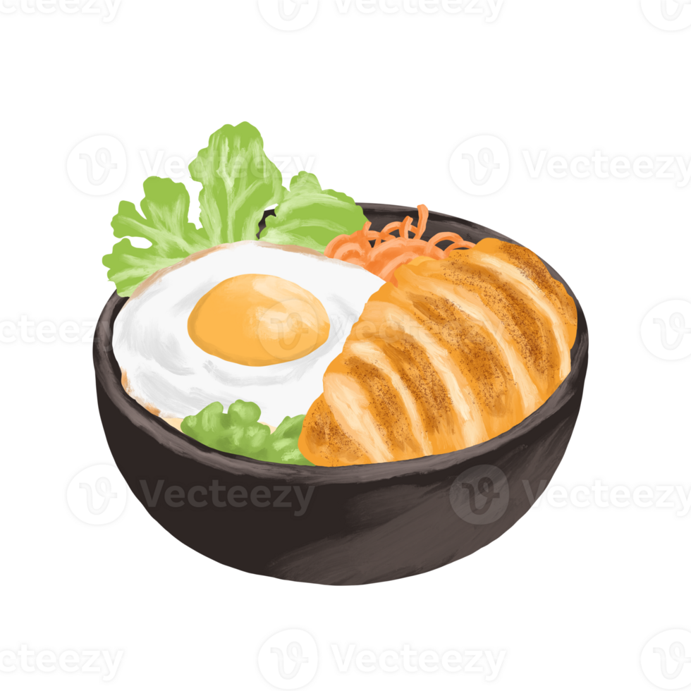 egg sunny side and chicken katsu with salad painting menu illustration png