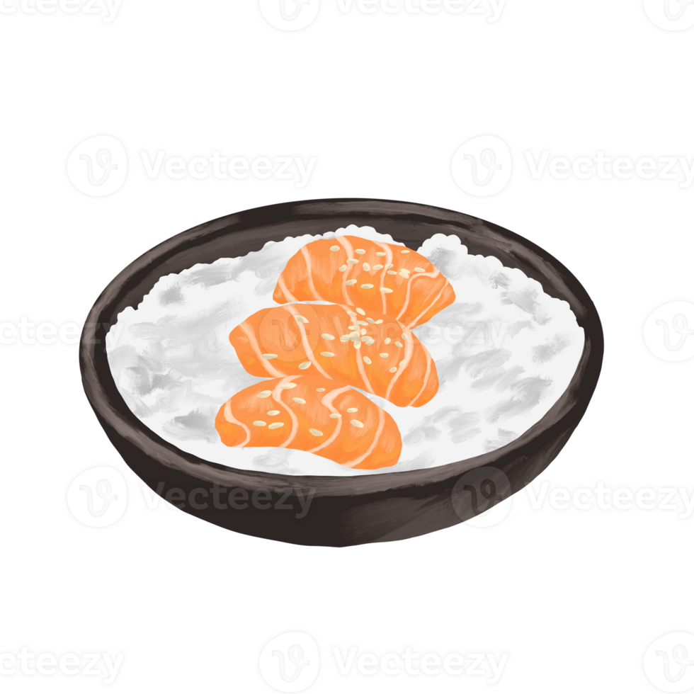 sashimi salmon ricebowl painting menu illustration png