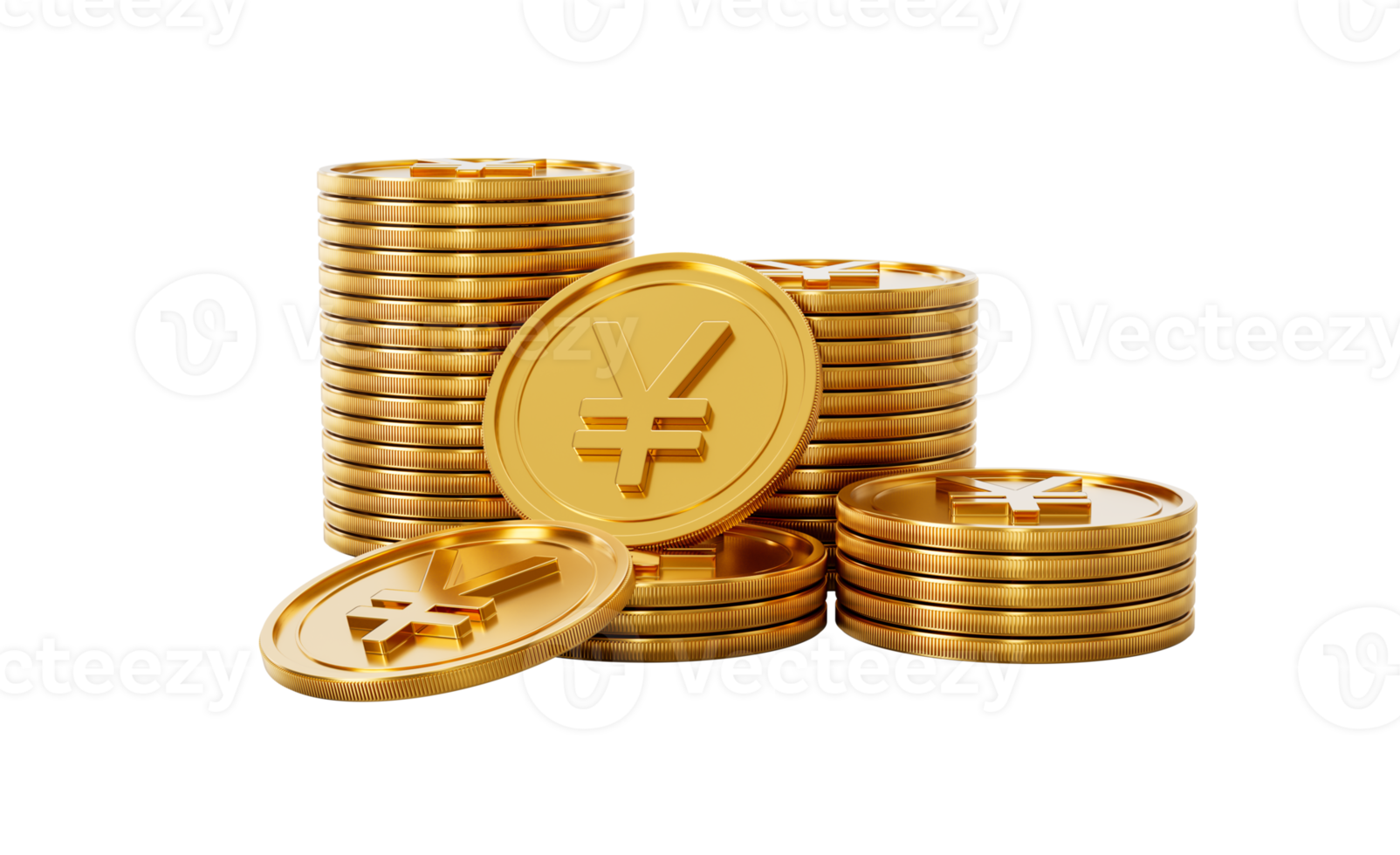 3d Stack Of Golden Japanese Yen Coins Shiny Rounded Coins Stack 3d Illustration png