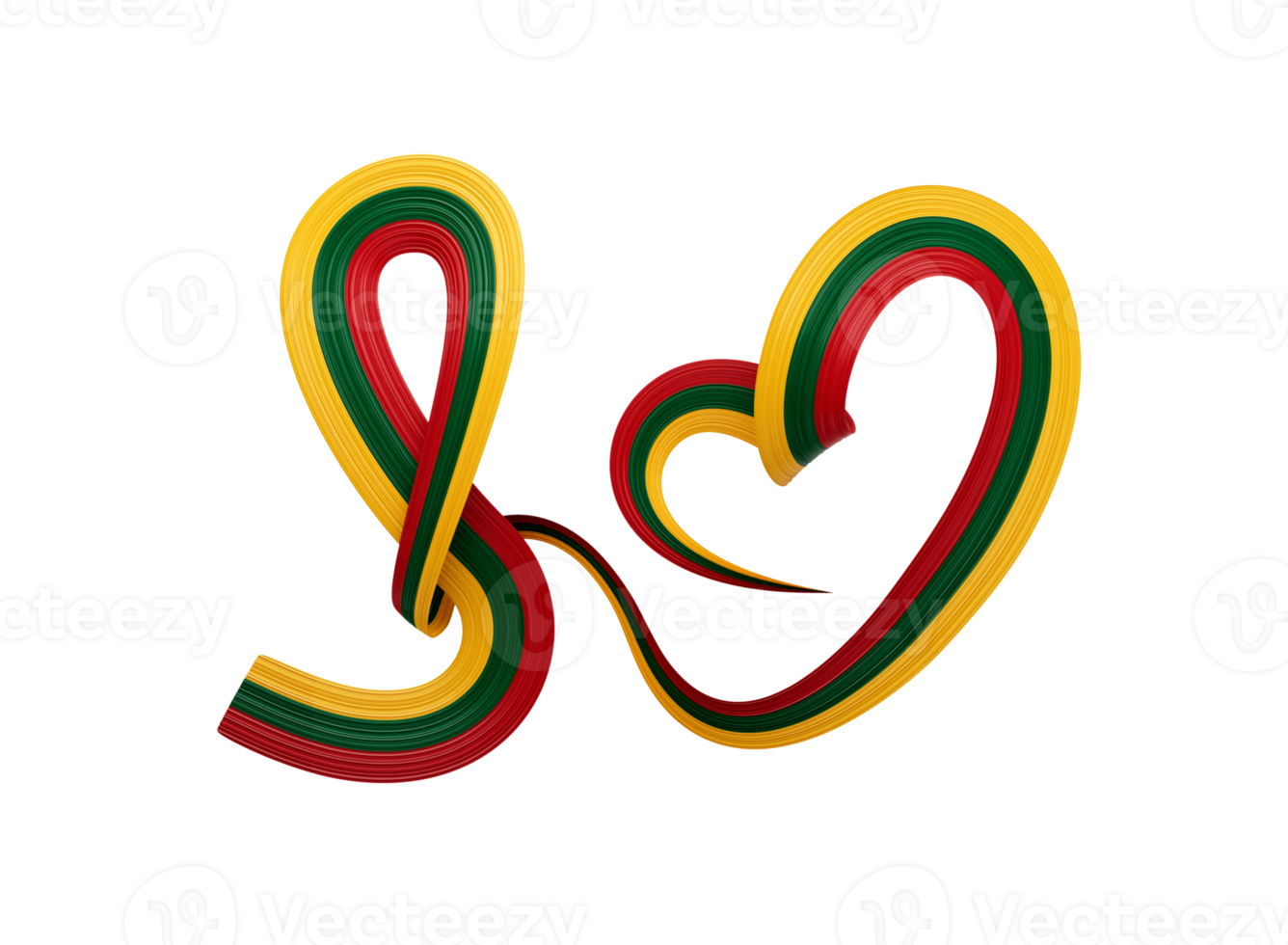 3d Flag Of Lithuania Heart Shape Shiny Wavy Awareness Ribbon Flag 3d Illustration png