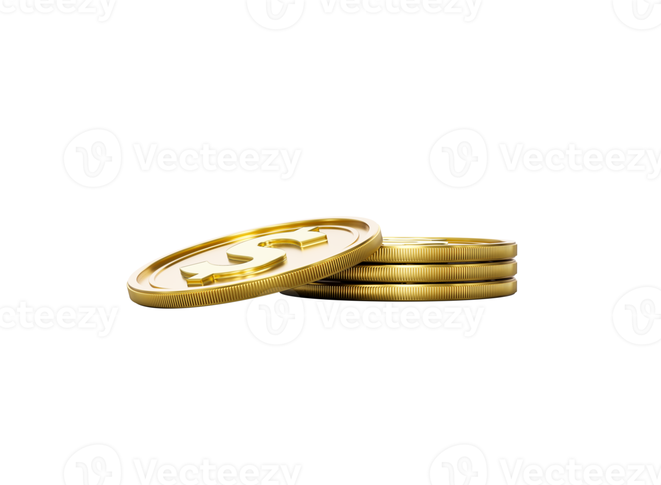 3d Stack Of Golden US Dollar Coins Shiny Rounded Coins Stack 3d Illustration png