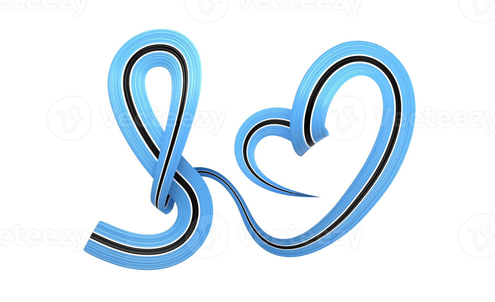 3d Flag Of Botswana Heart Shape Shiny Wavy Awareness Ribbon Flag 3d Illustration png