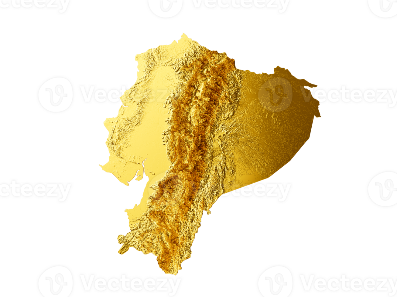 Ecuador Map Golden metal Color Height map 3d illustration png