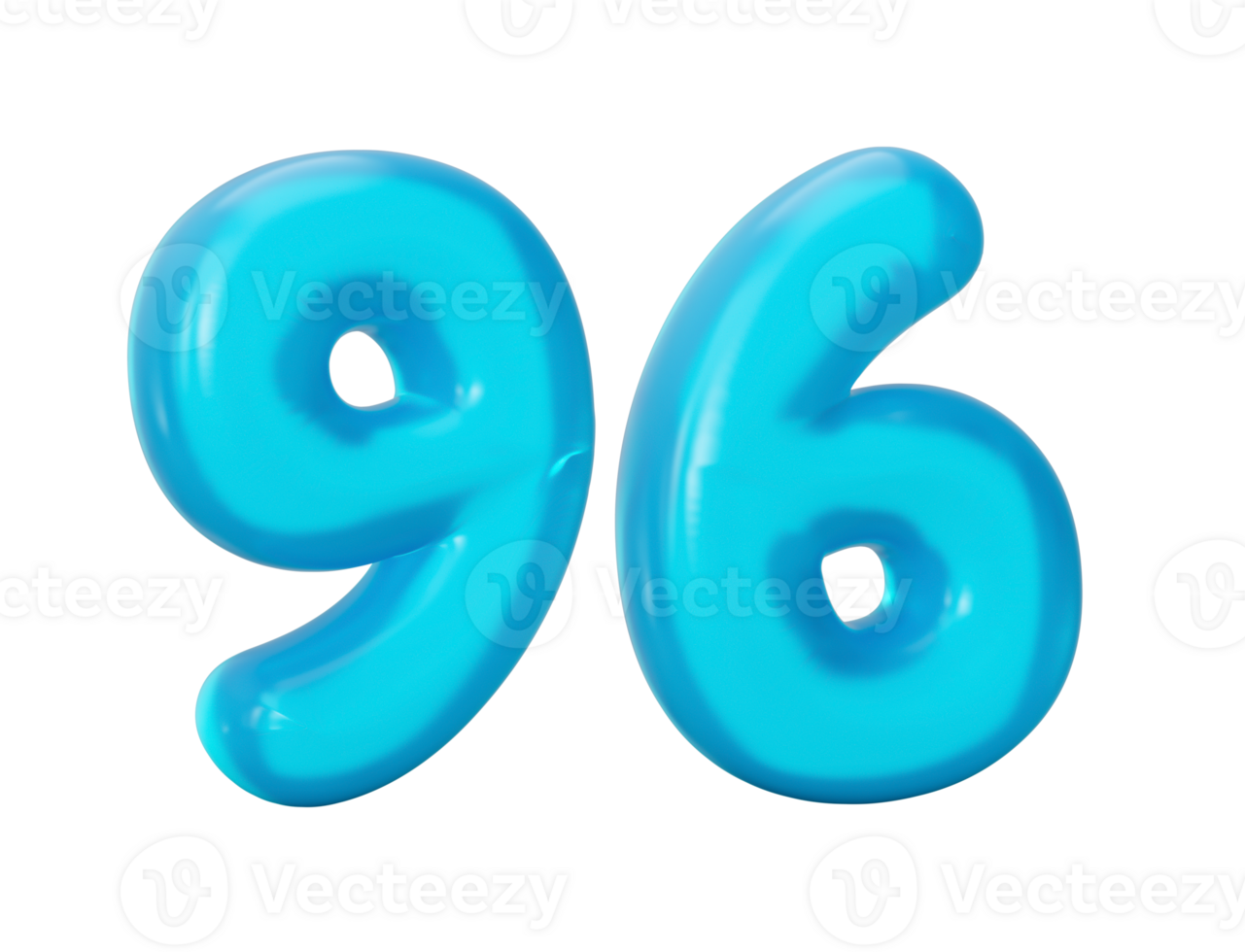 Blue jelly digit 96 Ninety six Jelly colorful alphabets numbers for kids 3d illustration png