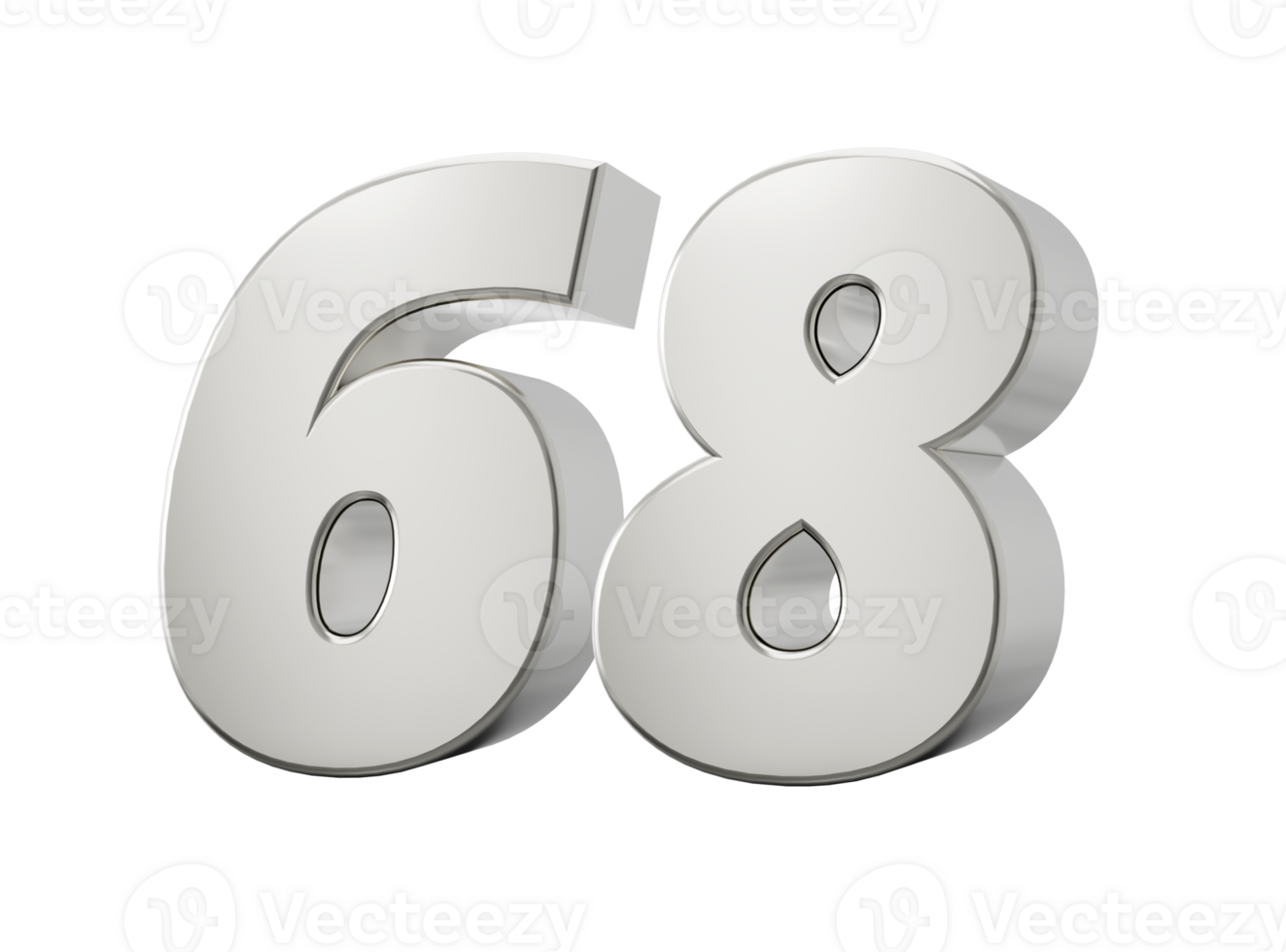 Silver 3d numbers 68 Sixty eight. 3d illustration png