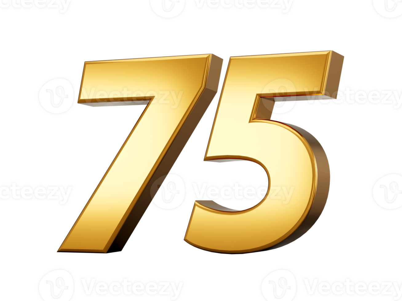 Gold number 75 Seventy Five. shiny 3d number made of gold 3d illustration png