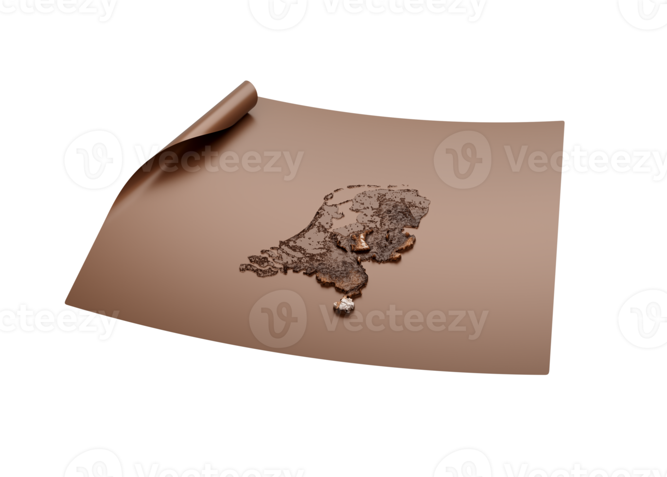 Map Of Netherlands Old Style Brown On Unrolled Map Paper Sheet 3d Illustration png