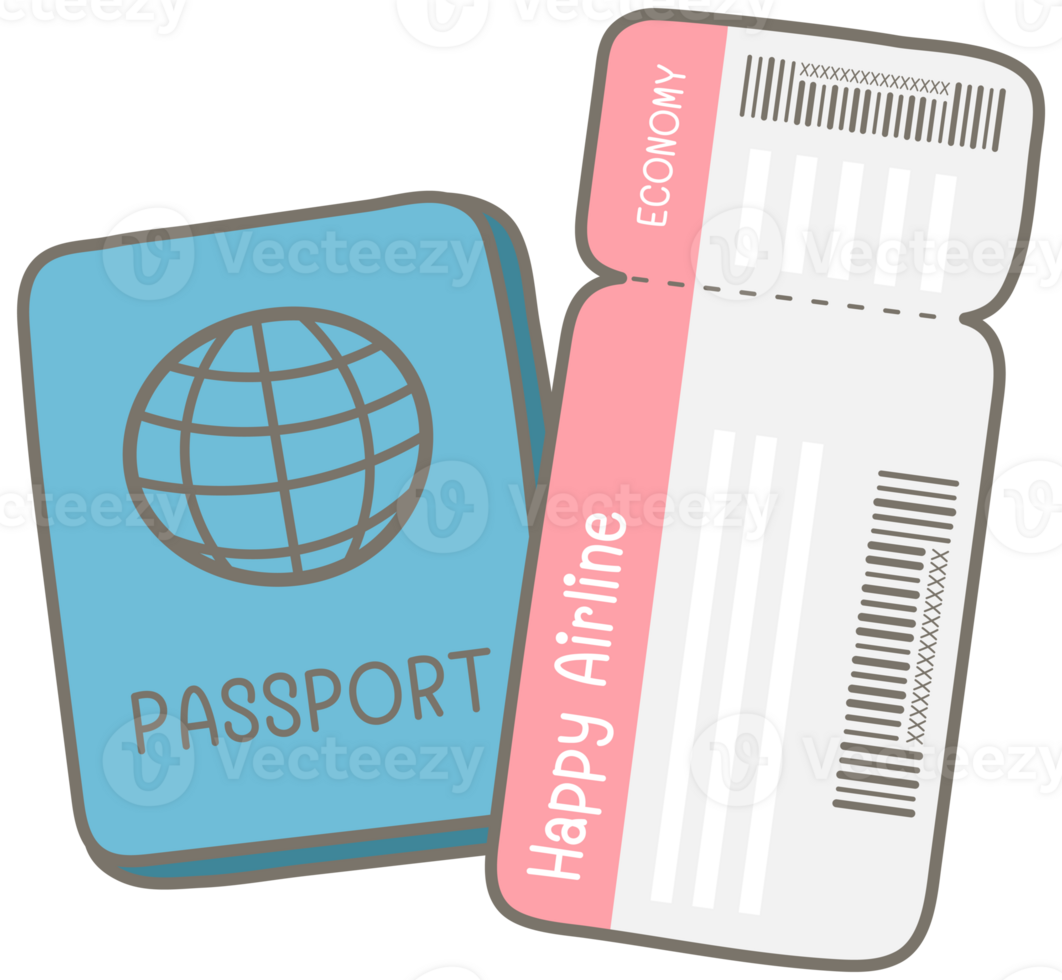 Kid hand drawn cute camping picnic trip element passport air ticket png