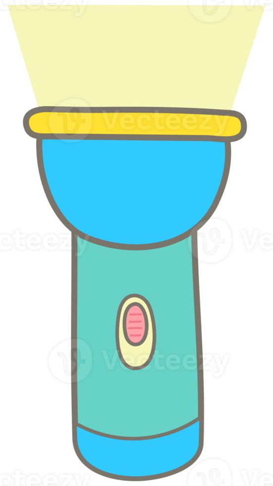 Kid hand drawn cute camping picnic trip element flashlight png