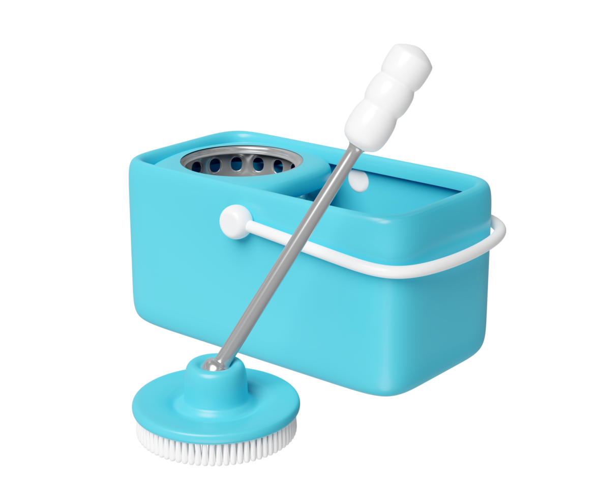 3d clean floor mop with plastic bucket isolated. cleaning tool equipment, 3d illustration render png