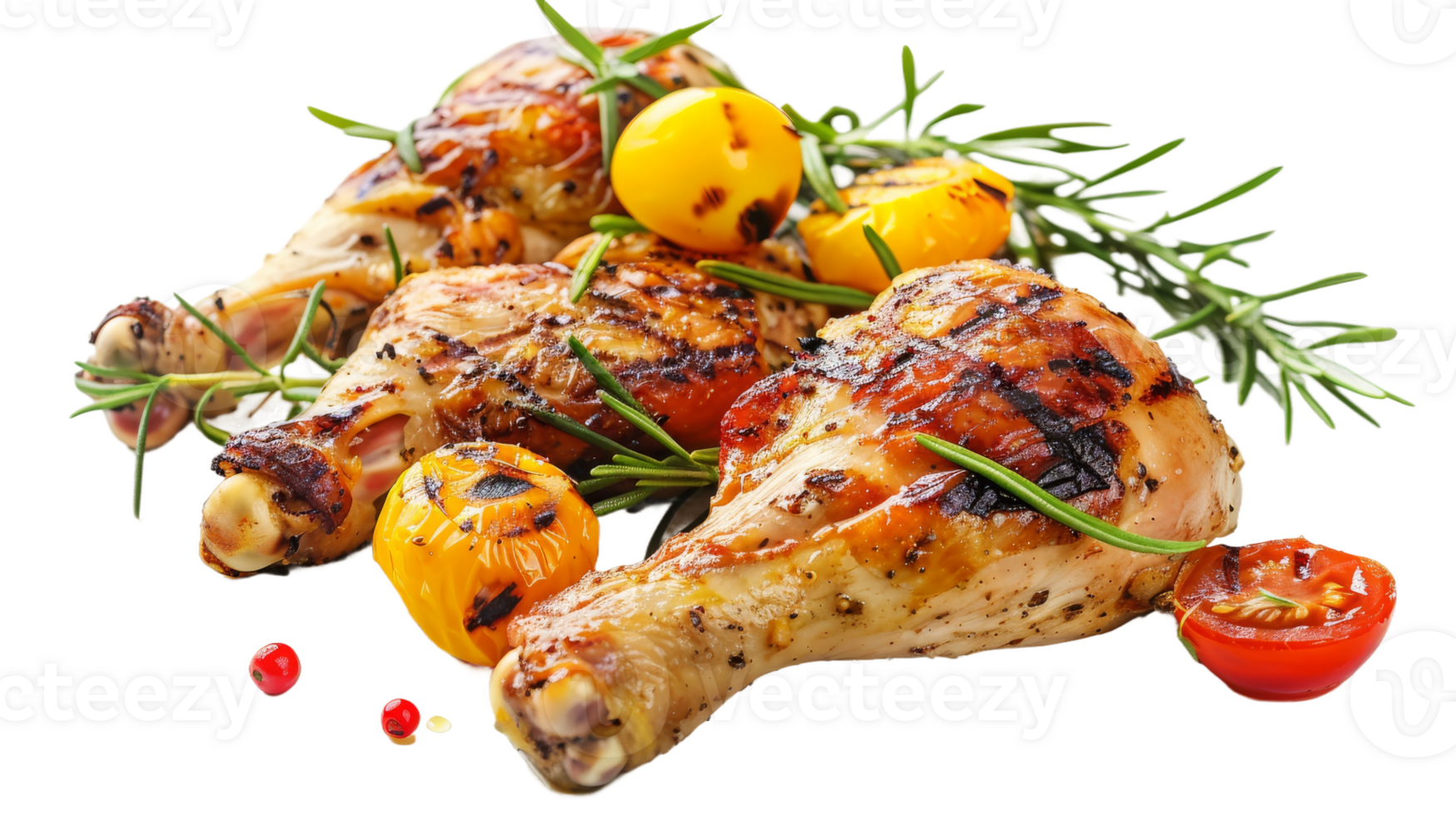 Grilled Chicken with Vegetables on Transparent Background, Format png