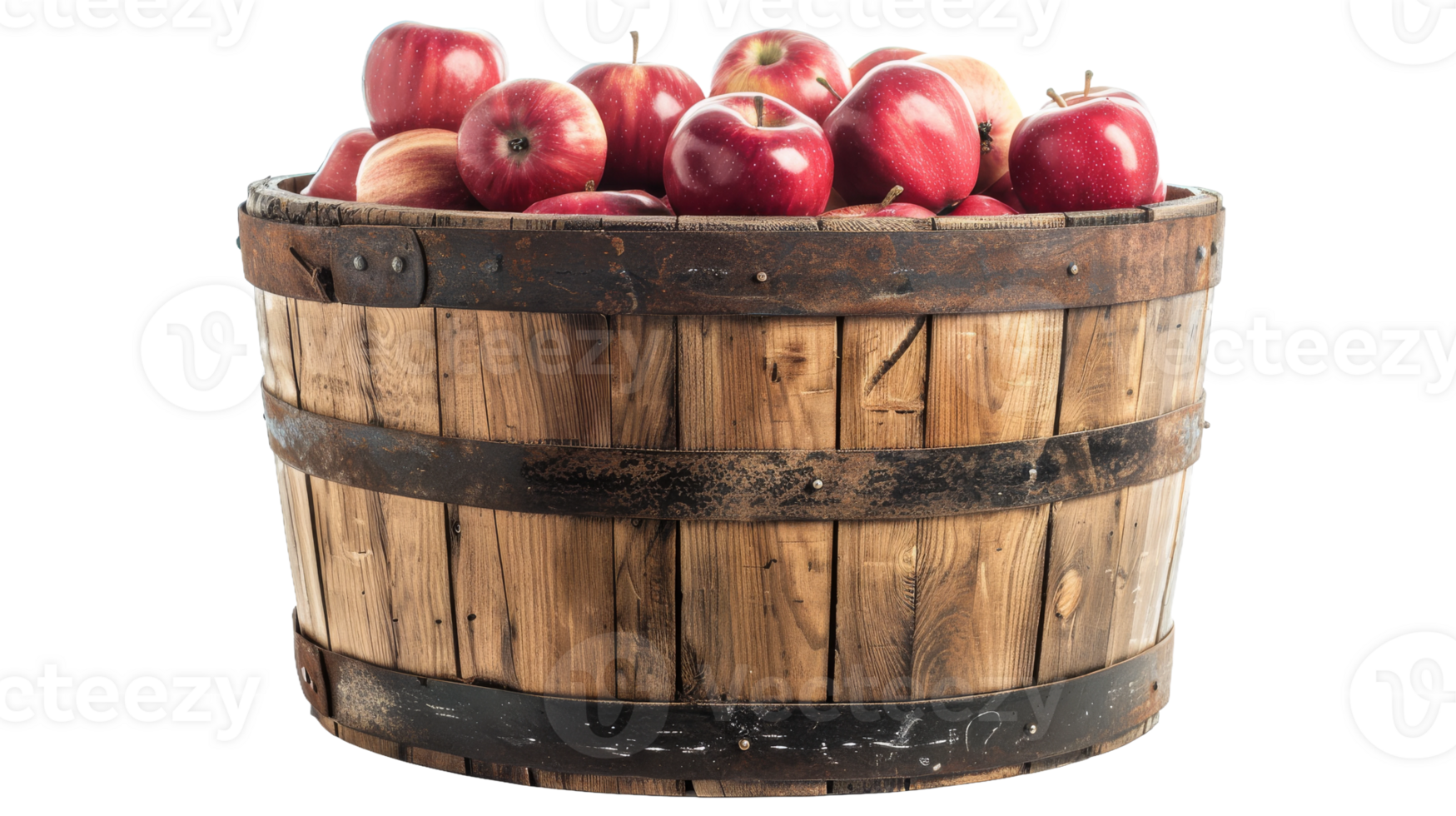 Wooden Barrel with Apples on Transparent Background, Format png