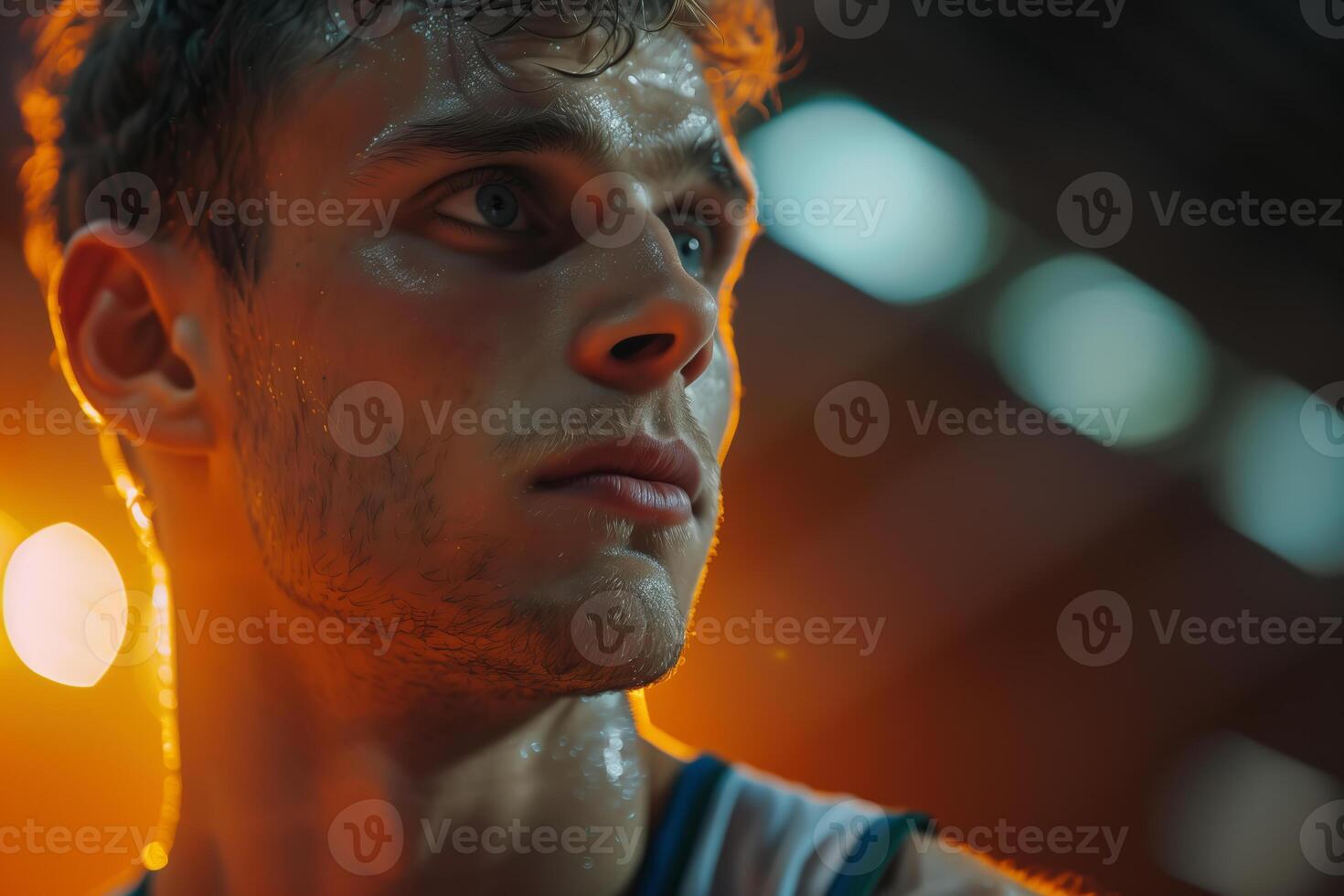 Close-up portrait of a sweaty male basketball player during a game photo