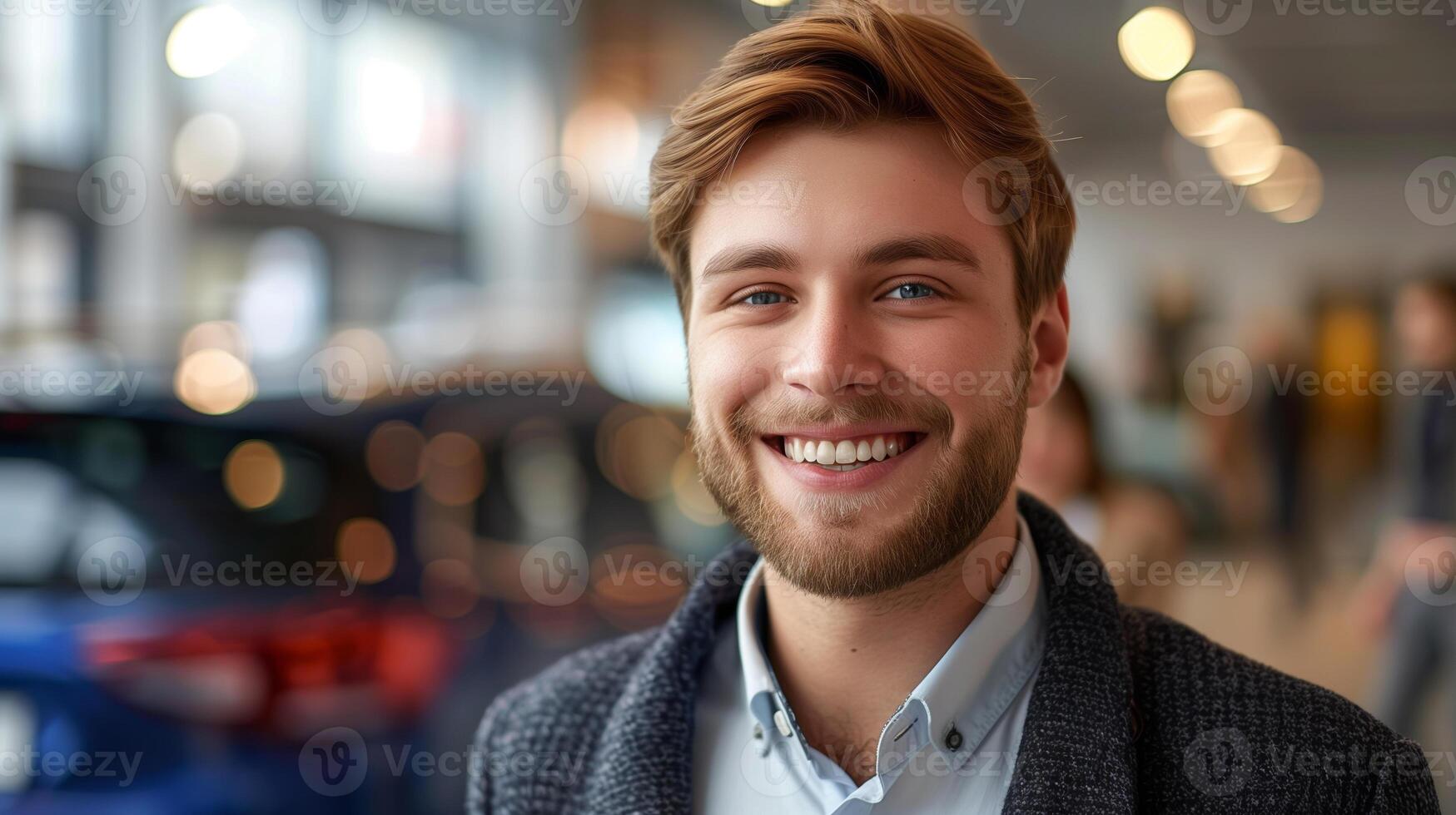 Happy customer at a car dealership photo