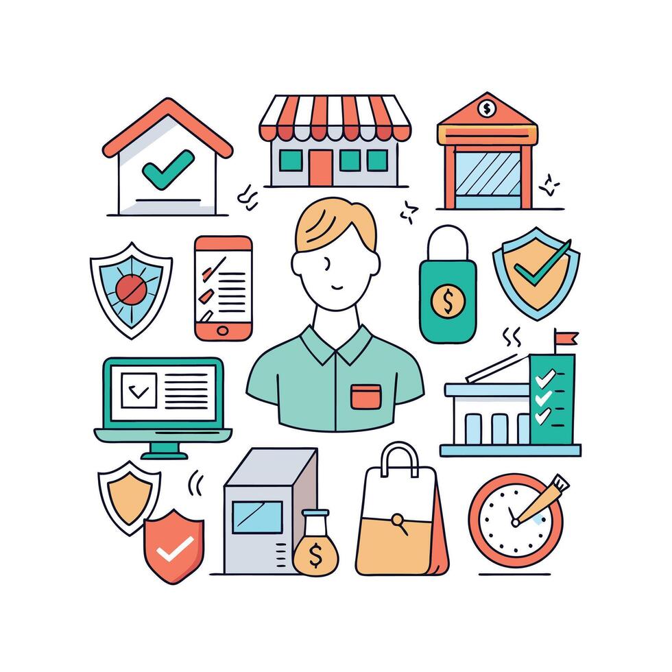 Realistic Security and Protection Different Icons Set vector