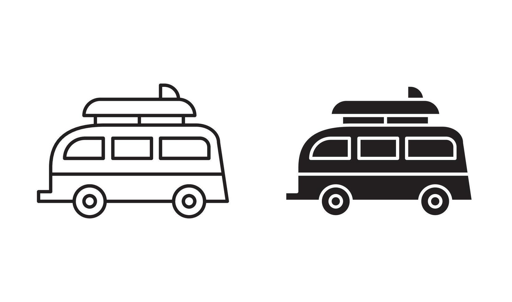 Surfing Bus flat editable icon mark set. Surfing Bus illustration with thin stroke vector