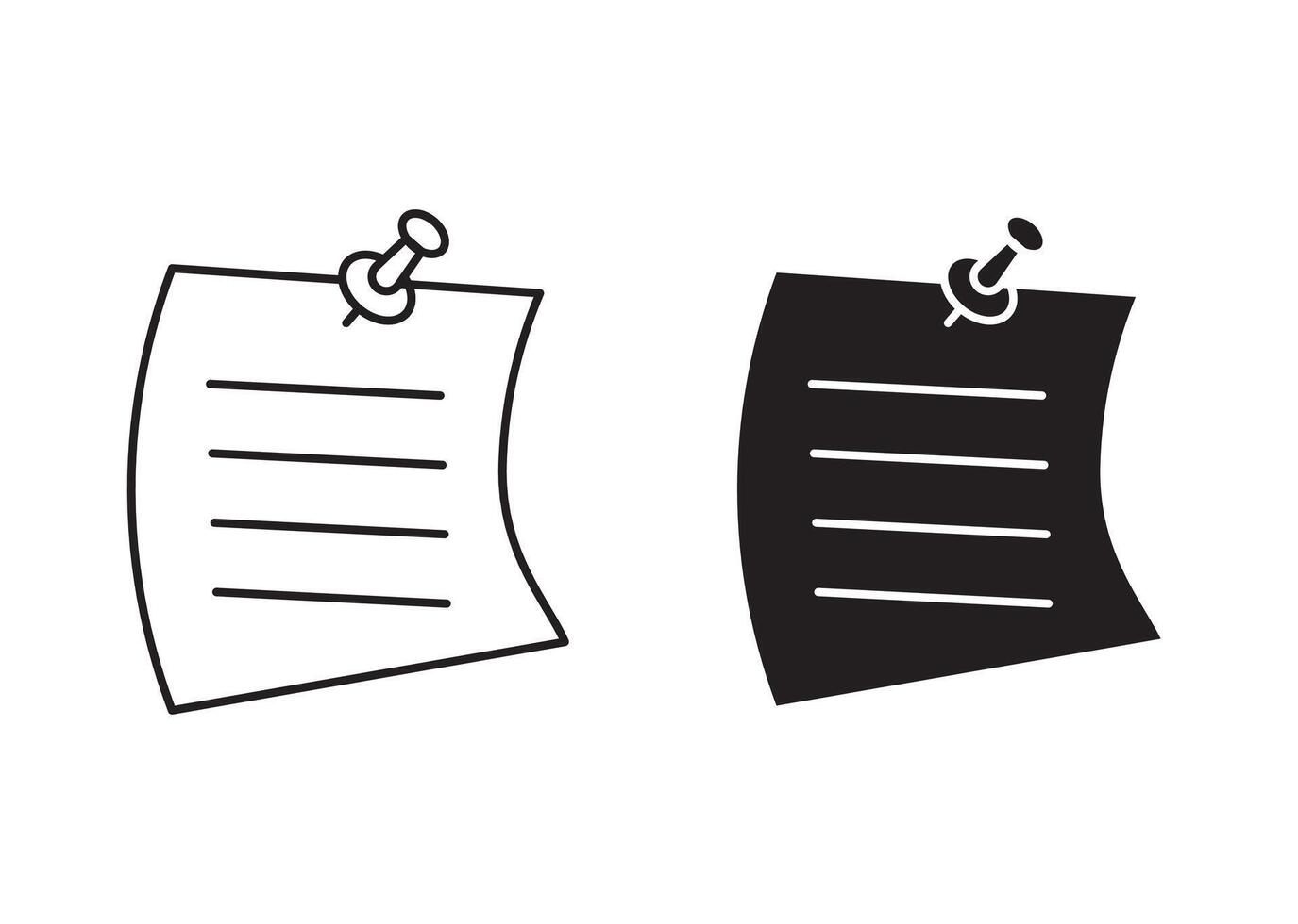 Note paper with pushbutton outline icon collection or set. Note paper Thin line art vector