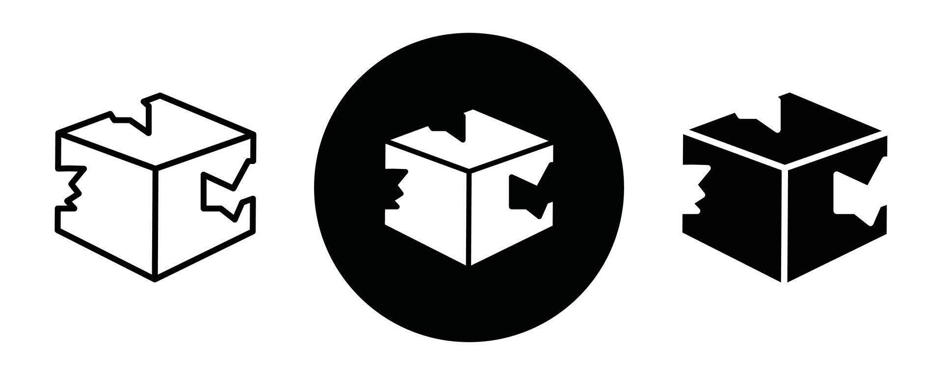 Broken cardboard box outline icon collection or set. Broken cardboard box Thin line art vector