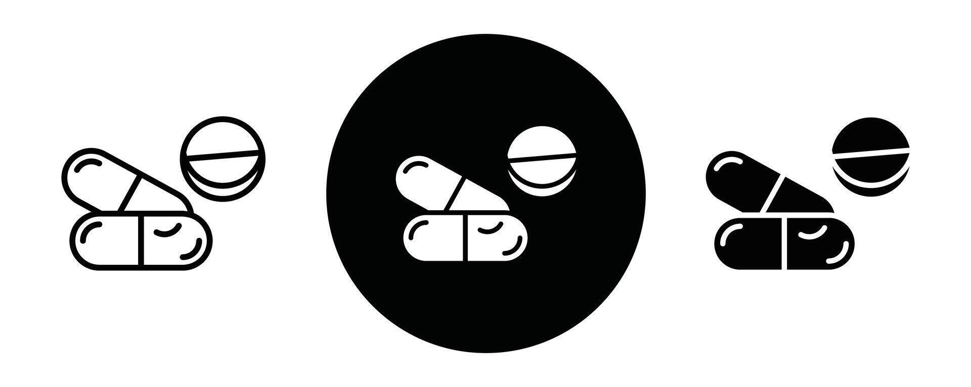 Medicine of pills and capsules outline icon collection or set. pills and capsules Thin line art vector