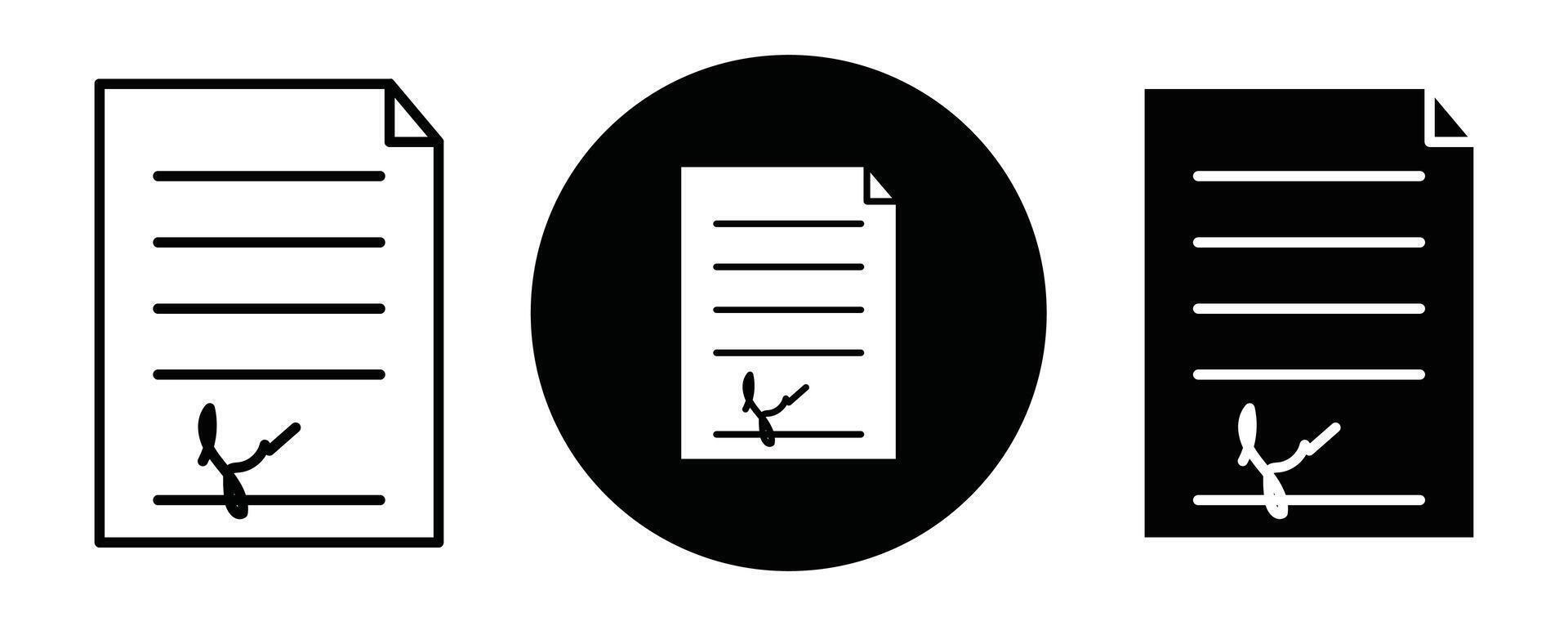 Signature in documents outline icon collection or set. Signature in documents Thin line art vector