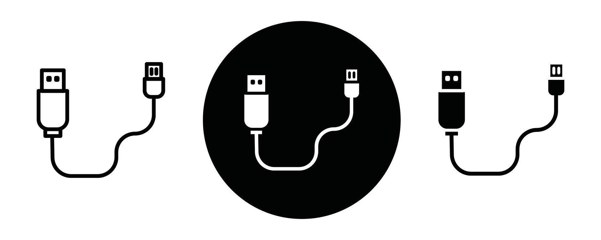 Plug USB cable outline icon collection or set. Plug USB cable Thin line art vector