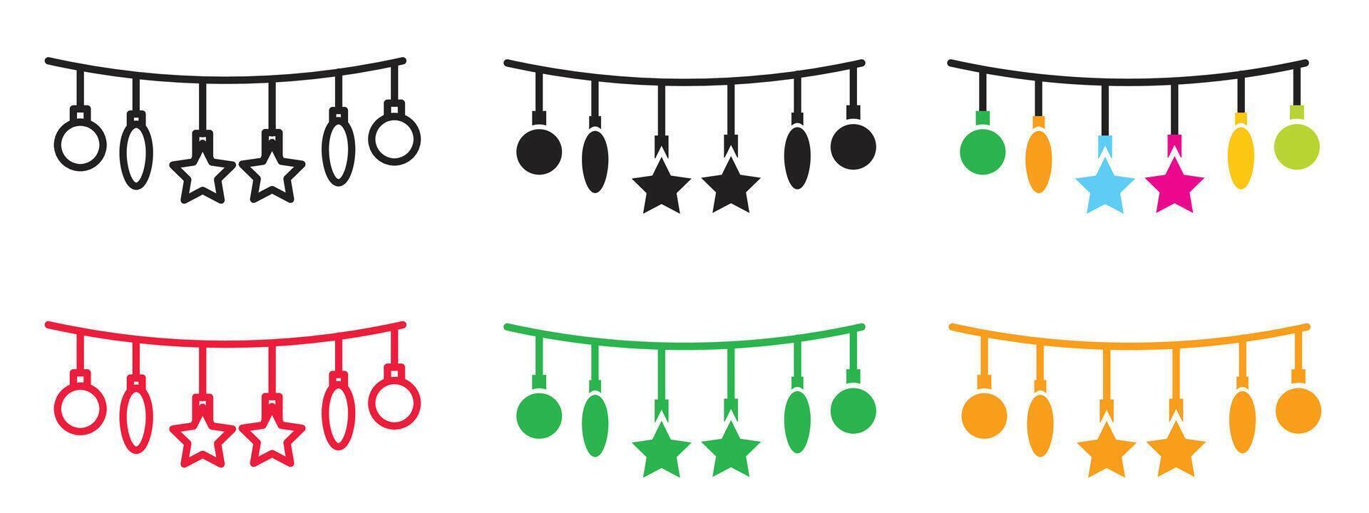 Festive Series of Glowing Christmas Light Bulbs for Winter Celebration Decor Icons vector