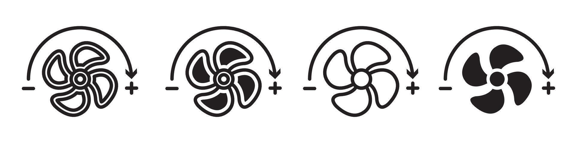 Icon Set for Adjustable Ventilation Speed and Airflow with Cooling Fan Illustrations vector