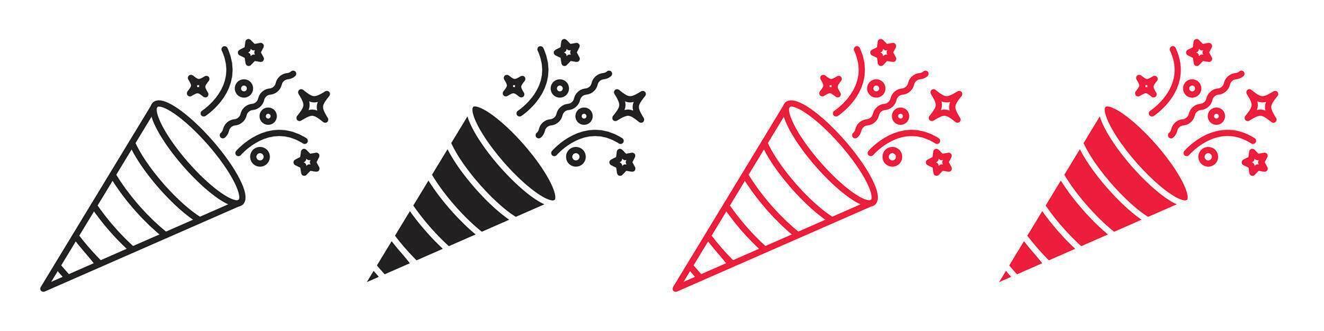 Birthday and Anniversary Party Confetti Popper Icons for Celebration Surprises vector
