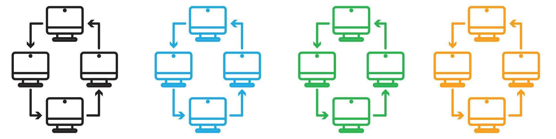 Computer network icon representing digital connectivity and data exchange, ideal for IT infrastructure, networking, and tech projects vector