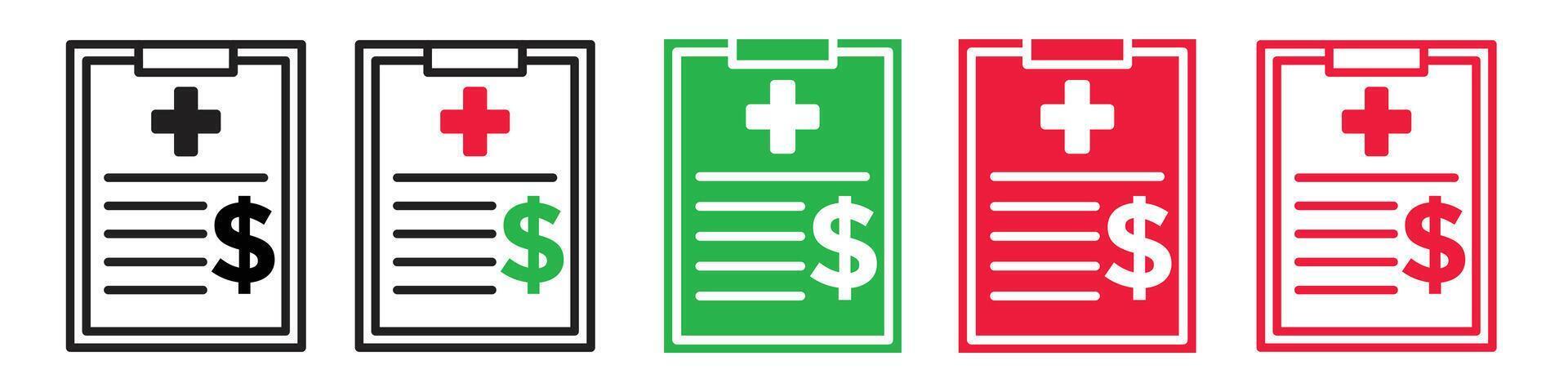 Healthcare Billing Icons Representing Hospital Charges and Medical Payments vector