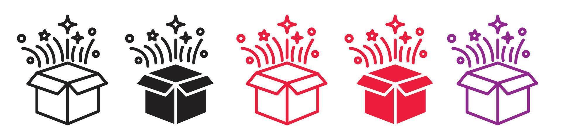 Mystery Gift Box Icons with Sparkling Confetti for Magical Birthday Surprises vector