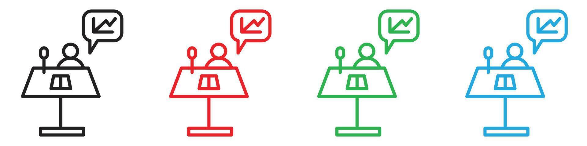 Presentation icon set featuring professional seminars, meetings, and business discussions for training purposes vector