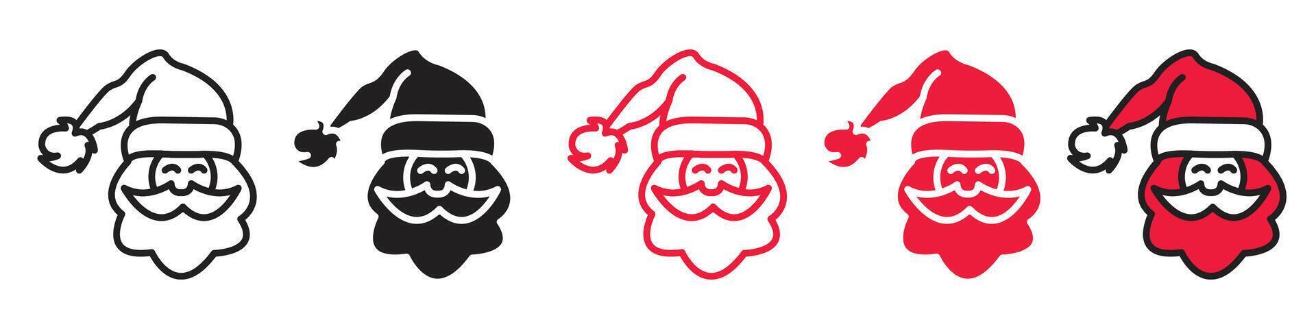 Santa Claus Character Face Icons with Festive Caps for Christmas Decor vector