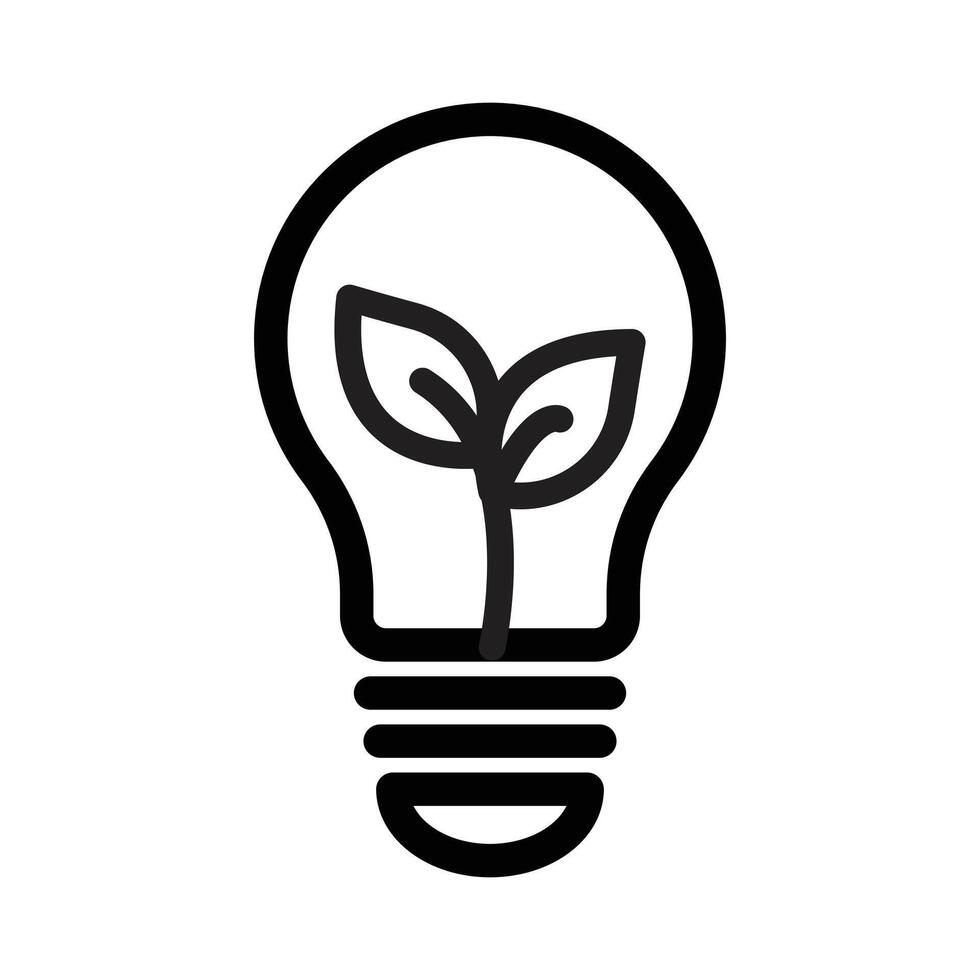 Lightbulb with leaf icon line art vector
