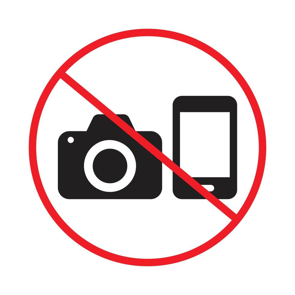 Protect privacy with this photo and phone forbidden sign, restricting camera and smartphone use in designated areas for security and privacy. vector