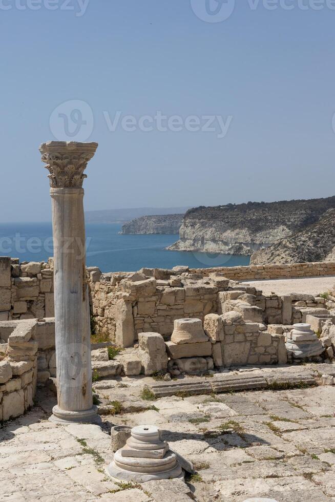 Ancient Column Overlooking Mediterranean in Cyprus. photo