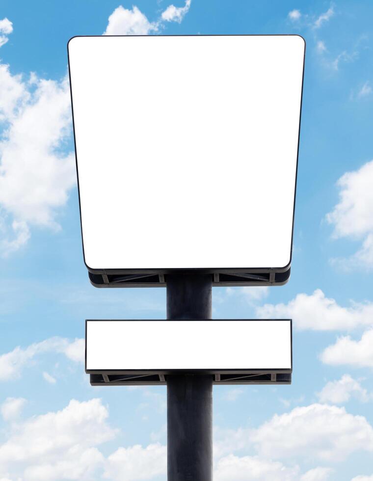 Mock up white vertical and horizontal light box billboard on pole with blue sky background. Clipping path for mockup photo